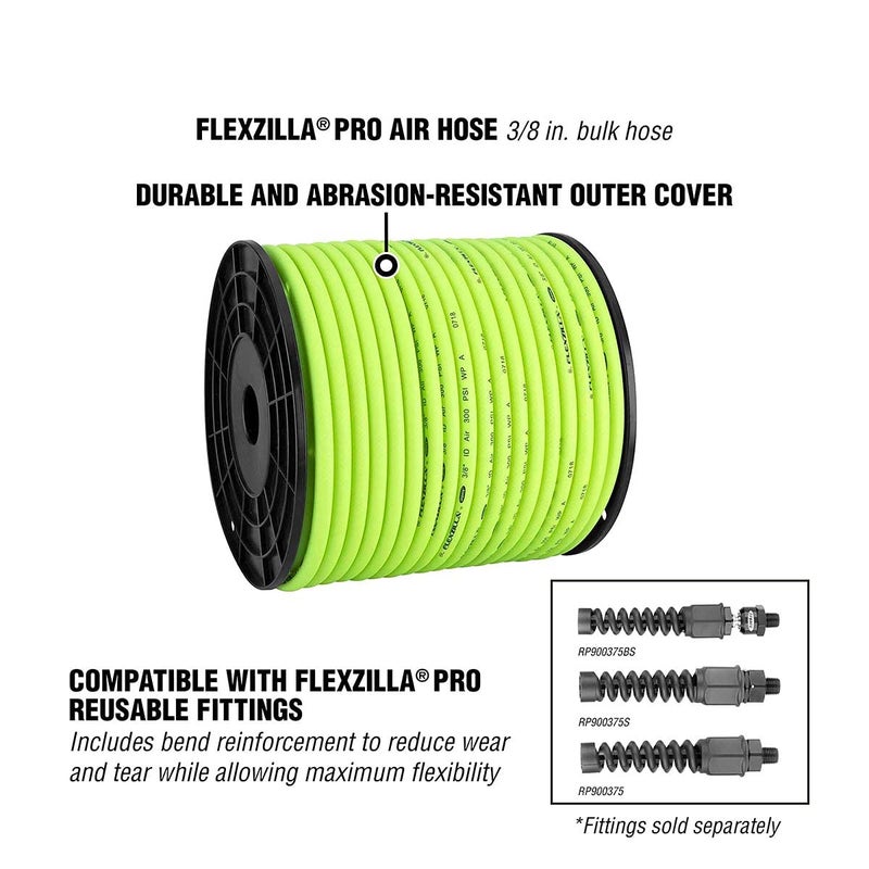 Flexzilla Pro Air Hose, Bulk Plastic Spool, 3/8 in. x 250 ft, Heavy Duty, Lightweight, Hybrid, ZillaGreen - HFZ38250YW - Image 3